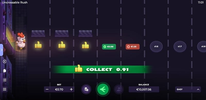 Uncrossable Rush fonctionnement – L'interface : ce que cachent les boutons